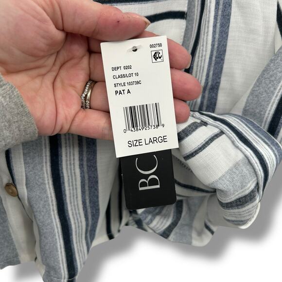 NEW BCX Striped Collared Button Up Shirt Size Large Blue Career Work NWT - Picture 10 of 10
